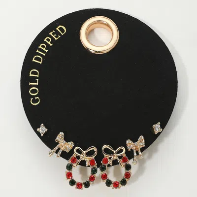 Fashnzfab Secret Box_gold Dipped Stone Bow Festive Wreath Stud Earring Set