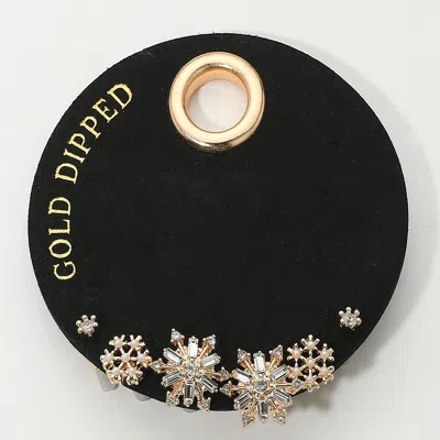 Fashnzfab Secret Box_gold Dipped Stone Paved Snowflake Stud Earring Set - Gold