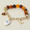 Fashnzfab Secret Box_heart Cowboy Boot Charm Beaded Bracelet Brown In Multi
