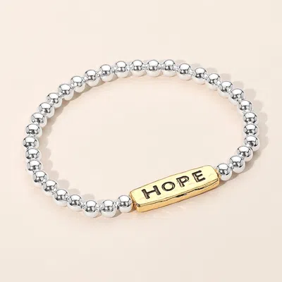 Fashnzfab Secret Box_hope Message Engraved Beaded Stretch Bracelet Gold, Silver In Multi