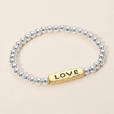 Fashnzfab Secret Box_love Message Engraved Beaded Stretch Bracelet In Gold