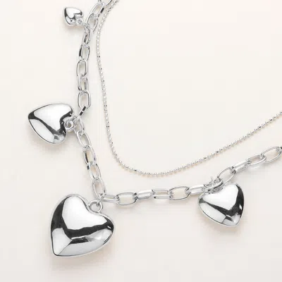 Fashnzfab Secret Box_metal Heart Charm Station Paper Clip Chain Layered Necklace In Metallic