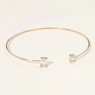 Fashnzfab Secret Box_minimal Rectangular Oval Stone Cluster Tip Cuff Bracelet In Gold