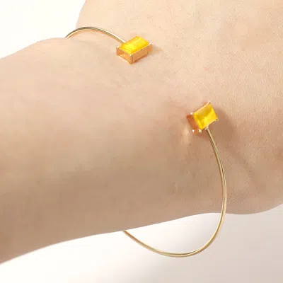 Fashnzfab Secret Box_minimal Rectangular Stone Cluster Tip Cuff Bracelet In Gold