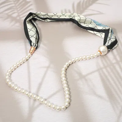 Fashnzfab Secret Box_pattern Print Fabric Scarf Pearl Magnetic Necklace In Blue