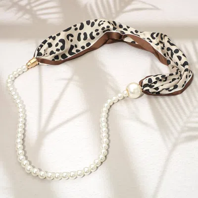 Fashnzfab Secret Box_pattern Print Fabric Scarf Pearl Magnetic Necklace In Multi