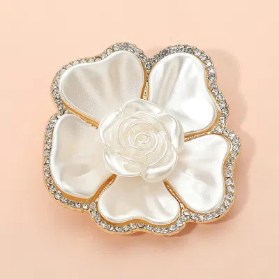 Fashnzfab Secret Box_pearly Rhinestone Rim Petal Flower Pin Brooch In Gold