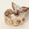 Fashnzfab Secret Box_printed Fabric Scarf Hammered Stainless Steel Open Work Cuff Bracelet In Gold