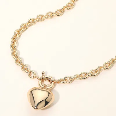 Fashnzfab Secret Box_puffy Heart Charm Pendant Necklace In Gold