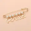 Fashnzfab Secret Box_queen Letter Charm Pearl Beaded Pin Brooch In Gold