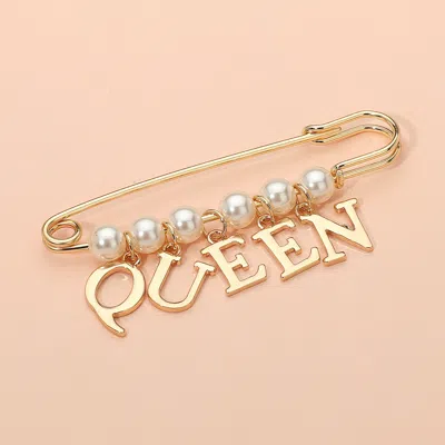 Fashnzfab Secret Box_queen Letter Charm Pearl Beaded Pin Brooch In Gold