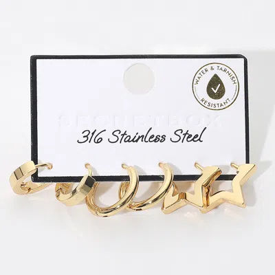 Fashnzfab Secret Box_stainless Steel 3 Pair Star Huggie Hoop Earring Set In Silver