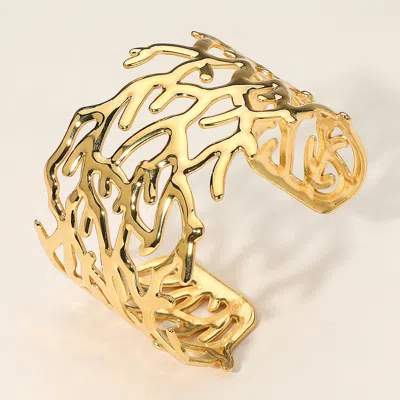 Fashnzfab Secret Box_stainless Steel Abstract Cutout Cuff Bracelet In Gold