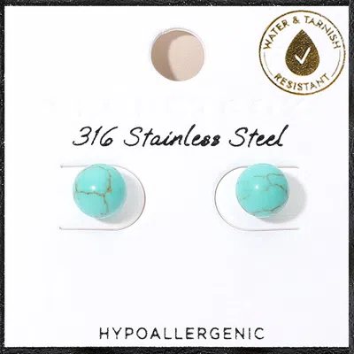 Fashnzfab Secret Box_stainless Steel Ball Stud Earrings In Blue
