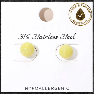 Fashnzfab Secret Box_stainless Steel Ball Stud Earrings In Yellow