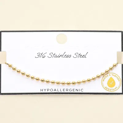 Fashnzfab Secret Box_stainless Steel Beaded Adjustable Cinch Pull Tie Bracelet In Gold