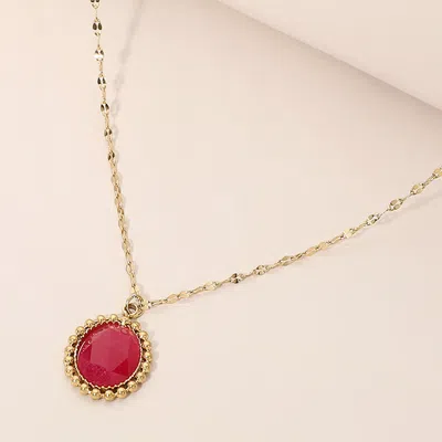 Fashnzfab Secret Box_stainless Steel Beaded Trim Oval Stone Pendant Necklace In Gold