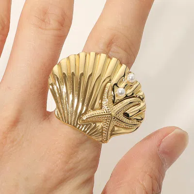 Fashnzfab Secret Box_stainless Steel Bold Starfish Embossed Textured Seashell Ring In Gold