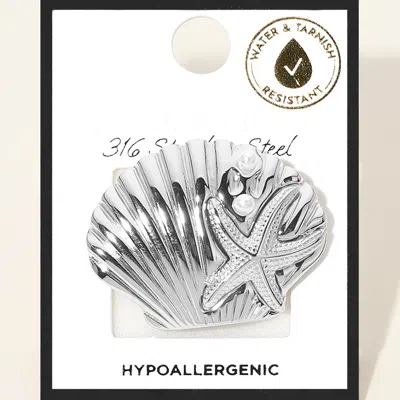 Fashnzfab Secret Box_stainless Steel Bold Starfish Embossed Textured Seashell Ring In Silver