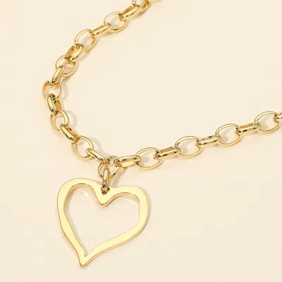 Fashnzfab Secret Box_stainless Steel Chunky Open Heart Pendant Chain Necklace In Gold