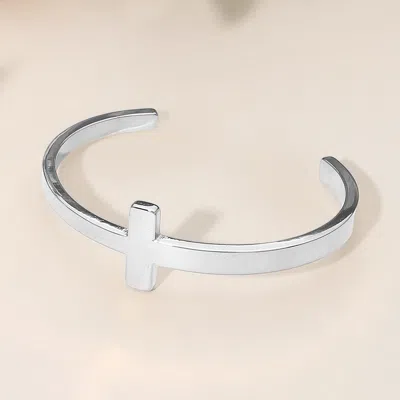 Fashnzfab Secret Box_stainless Steel Cross Cuff Bracelet In Silver