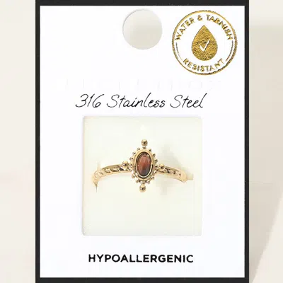 Fashnzfab Secret Box_stainless Steel Dainty Vintage Style Oval Stone Adjustable Ring In Gold