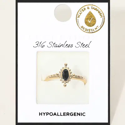 Fashnzfab Secret Box_stainless Steel Dainty Vintage Style Oval Stone Adjustable Ring In Gold