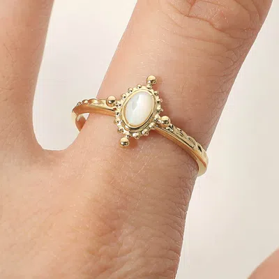 Fashnzfab Secret Box_stainless Steel Dainty Vintage Style Oval Stone Adjustable Ring In Gold