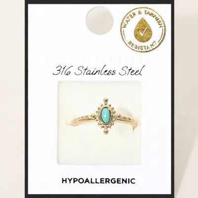 Fashnzfab Secret Box_stainless Steel Dainty Vintage Style Oval Stone Adjustable Ring In Gold
