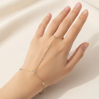 Fashnzfab Secret Box_stainless Steel Delicate Stone Charm Link Hand Chain Bracelet In Gold