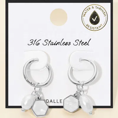 Fashnzfab Secret Box_stainless Steel Double Pearl Charm Drop Huggie Hoop Earrings In Multi