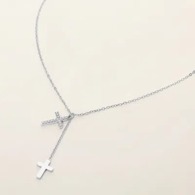 Fashnzfab Secret Box_stainless Steel Dual Cross Pendant Charm Drop Necklace In Metallic