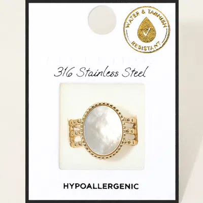 Fashnzfab Secret Box_stainless Steel Flat Oval Stone Accent Adjustable Ring In Gold