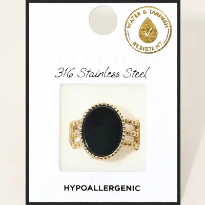 Fashnzfab Secret Box_stainless Steel Flat Oval Stone Accent Adjustable Ring In Orange