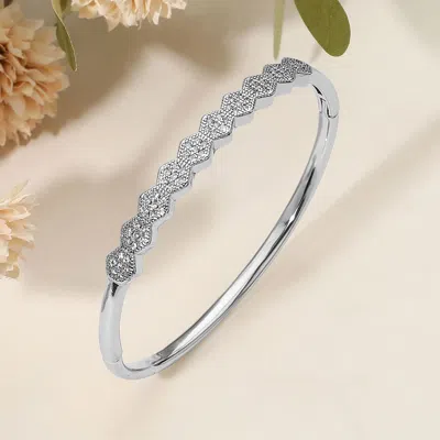 Fashnzfab Secret Box_stainless Steel Geometric Rhinestone Pave Hinged Bangle Bracelet In Silver