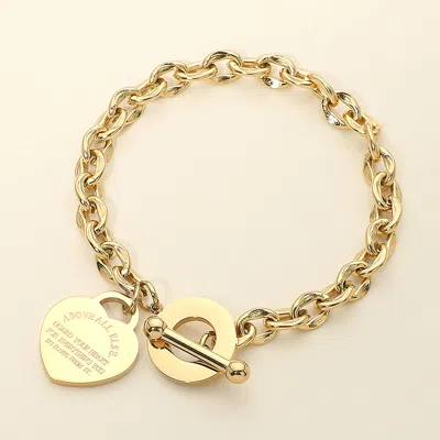 Fashnzfab Secret Box_stainless Steel Heart Charm Link Toggle Bracelet In Gold