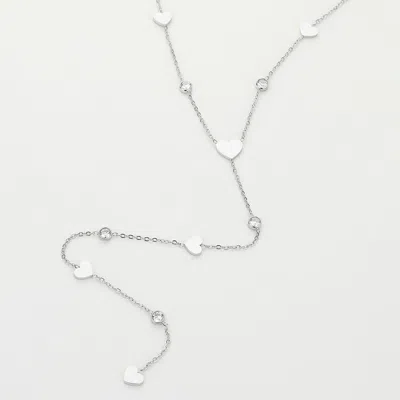 Fashnzfab Secret Box_stainless Steel Heart Charm Stone Bezel Station Y Shaped Necklace In Purple