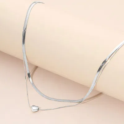Fashnzfab Secret Box_stainless Steel Heart Pendant Accent Herringbone Chain Layered Necklace In Multi
