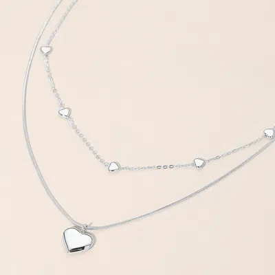 Fashnzfab Secret Box_stainless Steel Heart Pendant Charm Station Layered Necklace In Metallic
