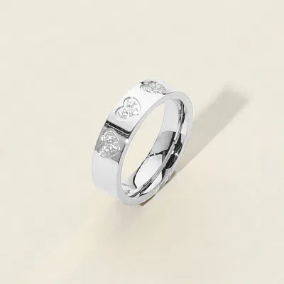 Fashnzfab Secret Box_stainless Steel Heart Stone Paved Band Ring In Metallic