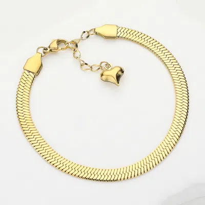 Fashnzfab Secret Box_stainless Steel Herringbone Chain Bracelet 0.2" H, 7" + 2" L In Gold