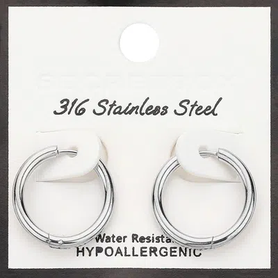 Fashnzfab Secret Box_stainless Steel Huggie Hoop Earrings In Silver