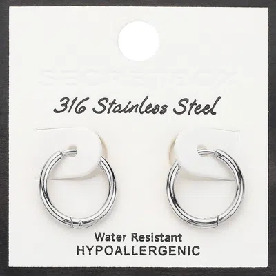 Fashnzfab Secret Box_stainless Steel Huggie Hoop Earrings In Silver
