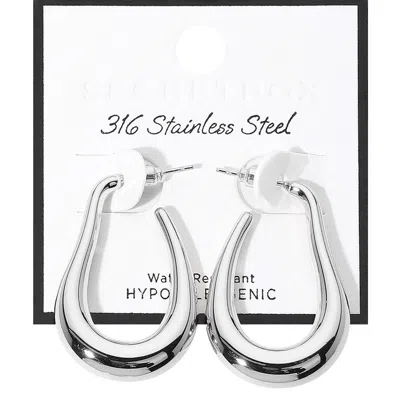 Fashnzfab Secret Box_stainless Steel Hypoallergenic Teardrop Hoop Earrings - Rhodium In Silver