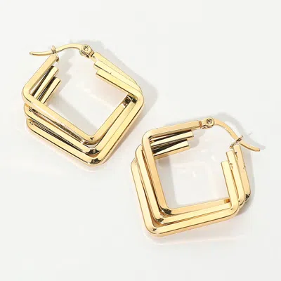 Fashnzfab Secret Box_stainless Steel Layered Square Hoop Pin Catch Earrings In Gold