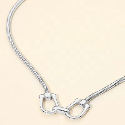 Fashnzfab Secret Box_stainless Steel Linked Horsebit Pendant Necklace In Silver