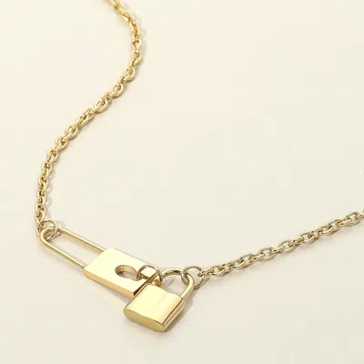 Fashnzfab Secret Box_stainless Steel Lock Link Pendant Necklace In Gold
