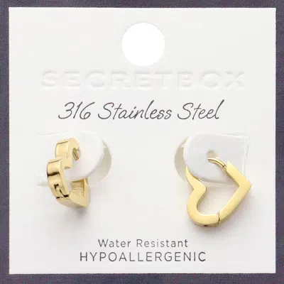Fashnzfab Secret Box_stainless Steel Mini Heart Hoop Earrings In Gold