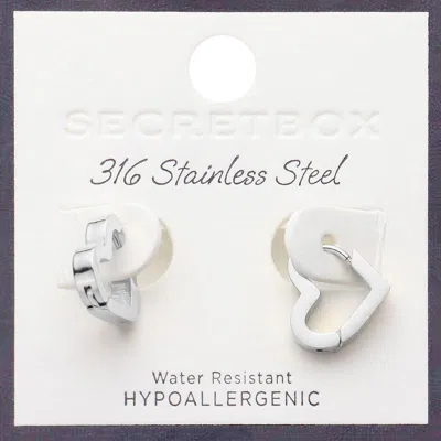 Fashnzfab Secret Box_stainless Steel Mini Heart Hoop Earrings In Metallic