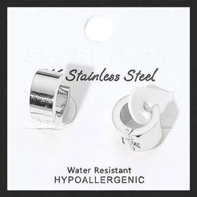 Fashnzfab Secret Box_stainless Steel Mini Huggie Hoop Earrings - Rhodium In Silver